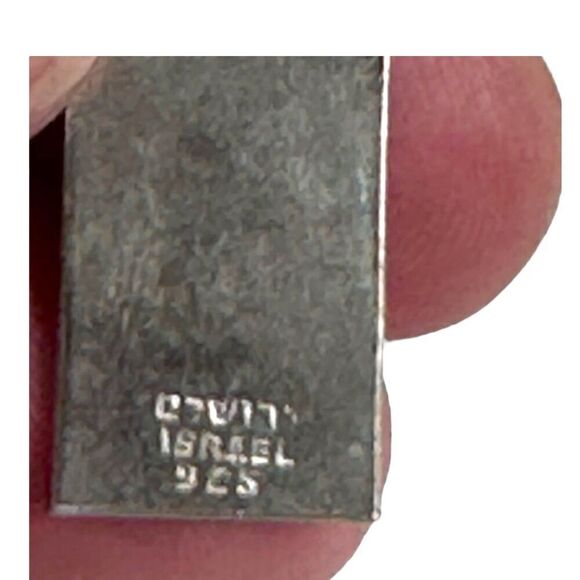925 Sterling Silver Israel Necklace Judaism Rectangular Pendant Textured Design - Picture 5 of 9